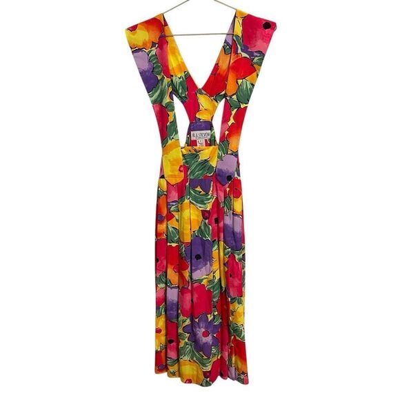 Vintage R.J. Stevens Vibrint Floral Suspender Midi Skirt Size 8 - Picture 1 of 6